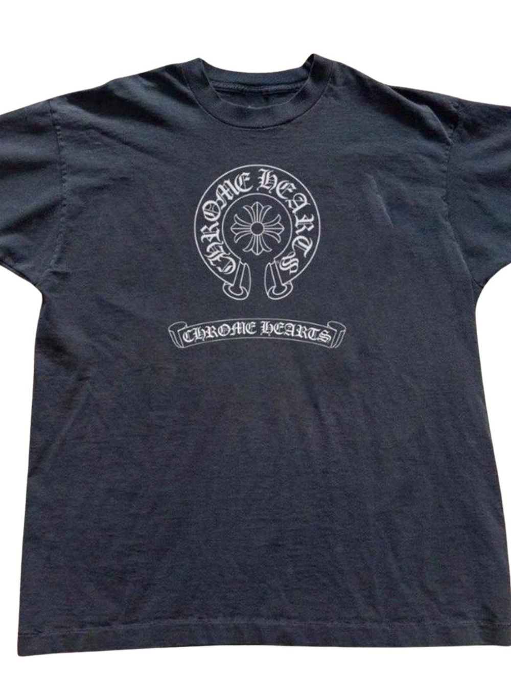 Black Short Sleeve Tee with White Chrome Hearts Graphic